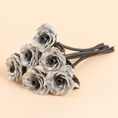 Lot de 6 Roses en métal Faites à la Main imperméables et antirouille - Décoration Florale en Aluminium - Ne se décolore Pas - Amour éternel - pour Cour, Cuisine, Salle de Bain, Balcon - Fleurs