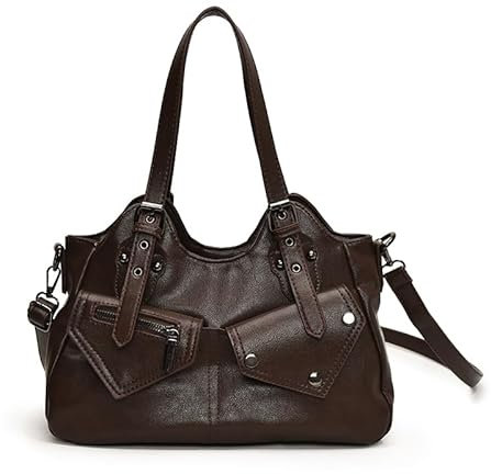 GSenhui Handtasche Vintage City Bag Tote Bag Damen Große Schultertasche PU Leder Uni Tasche Punk-Stil Umhängetasche Slouchy Braune für Schule Reisen