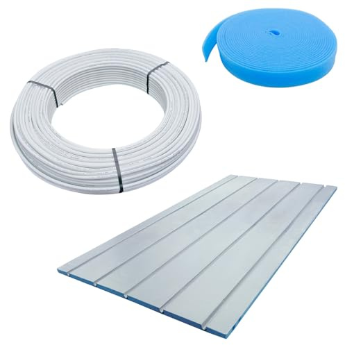 Fußbodenheizung XPS 500 Set mit 5-Schicht Alu-MV Rohr, extra dünner Aufbau ab 16 mm Aufbauhöhe (12mm Rohr), Aufbauhöhe 16mm, 10,08 qm Fläche