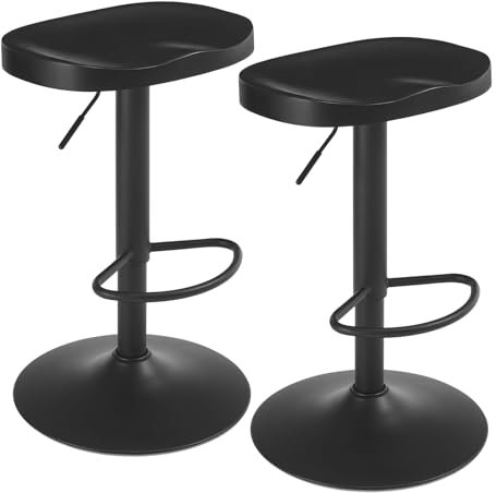 WOLTU Barhocker 2er Set, Hocker höhenverstellbar drehbar, mit Sattelsitz Fußstütze, Drehhocker aus Massivholz Metall, Küchenhocker Schminkhocker Arbeitshocker, Schwarz, BH413sz-2