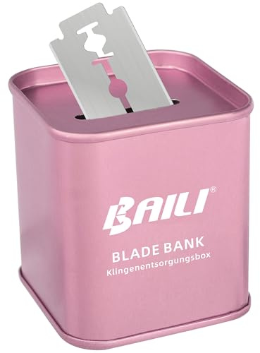 BAILI Razor Blade Bank Sharps Disposal Container Bin Storage Safely Store Used Safety Razor Blades Large Capacity for Barber Shops Personal Use Sealed Design Holds 300+ Blades, Matte Pink