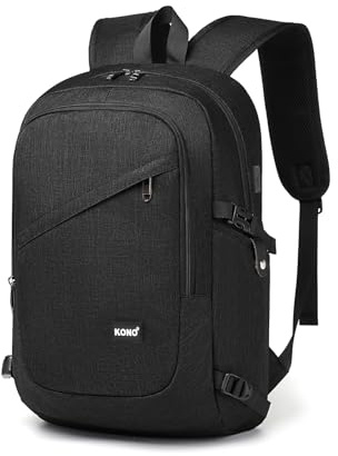 Kono Sac à Dos Ordinateur Portable 17,3 Pouces Grande Capacité et Imperméable Antivol avec Port USB, Sac à Dos PC Portable Voyage Travail École Affaires Collège pour Homme Femme - Noir