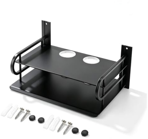 Wall Mount DVD Shelf, 2 Layers Projector Shelf Metal Wifi Router Shelf DVD Player Shelf Floating Glass Shelf Floating Av Shelf Router Shelf Wall Mount Bracket with Cable Holes for Games Console Dvr