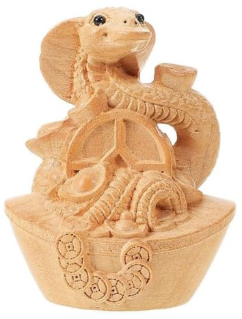 Bosiyrggrl Chinese Snake Statue Hand Carved Wooden Feng Shui Decoration Statue Good Luck Wealth Animal Sculpture
