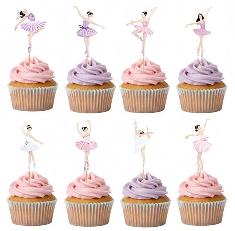 24 Stück Ballerina-Muffin Deko - Cupcake Deko & Tortendeko Prinzessin, Ballett-Mädchen Picks für Ballett-Theme-Geburtstagsfeier & Baby Shower