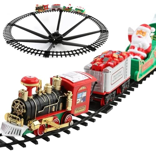 Nuiorfty Set di trenini di Natale con Trenino e binari Albero di Natale Elettrico con Suoni e luci Giocattoli interattivi educa
