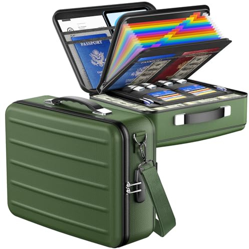 YIMIKOL Fireproof Document Box with Lock, Hard-Shell Fireproof Safe Box | Fire proof Lock Box for Home Documents, Portable Travel Fire Proof File Box for Passport Laptop Certificates, Alpine Green