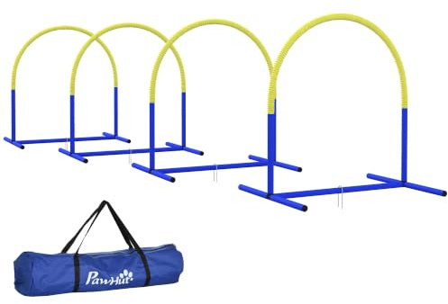 PawHut Set agilité Chiens 4 pièces Bleu+Jaune 88x64x95cm
