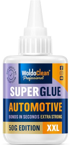 WoldoClean Sekundenkleber extra stark Auto & Kunststoff 50g - KFZ Kleber | Sekundenschneller, dauerhafter Halt auf Gummi, Metall, Chrom, ABS und PVC