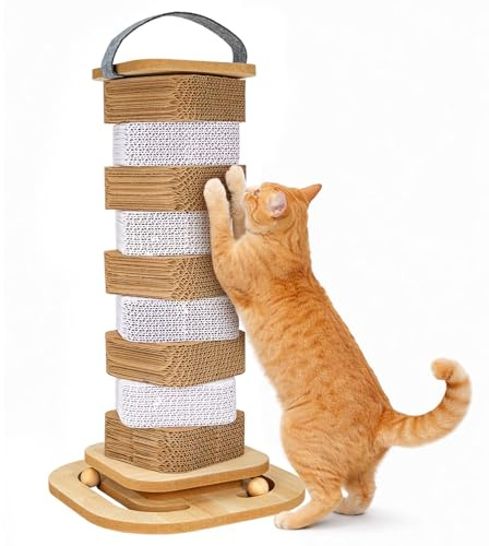 CROWNSHOP Cats Climbing Frame 74cm 29 Foldable Bottom Tall Cats Claw Scratcher with 1 Toy Ball Natural Sisal Scratch Pole and Soft Carpet Covered (62CM 4-Way Rotating)