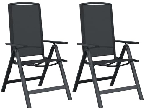 vidaXL Liegestühle für den Garten 2 pcs Schwarz 58 x 71 x 112 cm, Verstellbarer Gartenstuhl, platzsparend, wetterfestes Liegesofa für Terrasse und Rasen