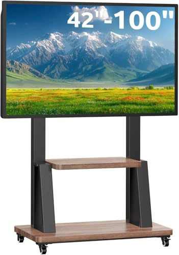 JXMTSPW Rollbarer TV Ständer für 32-100 Zoll Fernseher,Professioneller Monitor Stand mit Rollen höhenverstellbar,max VESA 900x600 Last bis 80kg Wohnzimmer Schlafzimmer Büro Universeller TV Standfuss