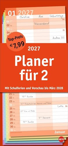Basic Planer für zwei 2027: Praktischer Wandplaner für 2 mit 3 Spalten. Wandkalender mit Schulferien und 3-Monats-Ausblick aufs Folgejahr. Terminkalender 2027 zum Eintragen.