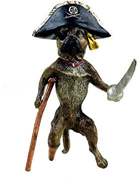 Kunst & Ambiente - Wiener Bronze Hund - Mops als Pirat - handbemalt - gestempelt - witzige Hundefigur - Dekorative Statue - Skulpturen online kaufen - Innenbereich