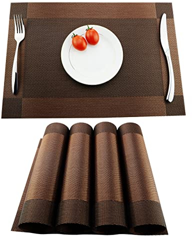 Platzsets (4er Set),KOKAKO Rutschfest Abwaschbar Tischsets,PVC Abgrifffeste Hitzebeständig Platzdeckchen,Schmutzabweisend und Waschbare,Platz-Matten für küche Speisetisch,Kaffe+Brown