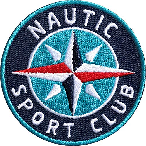 2 x Nautic Sport Patch 62 mm hochwertig gestickt/Aufbügler Aufnäher Flicken Bügel-Flicken zum bügeln nähen auf/Nautik Maritim Segelsport Wassersport Segeln Marina Tauchen Kompass