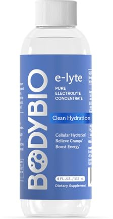 BodyBio e-Lyte - Liquid Electrolyte Concentrate for Clean Hydration, Energy & Cramp Relief - No Sugar, No Artificial Flavors, No Fillers, Keto Friendly