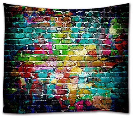 A.Monamour Wandteppiche Bunt Bemalte Graffiti Backsteinmauer Abstrakt Hintergrunddruck Stoff Wandteppich Dekorative Wandbehänge Für Schlafzimmer Wohnzimmer Schlafsäle 153X203 Cm
