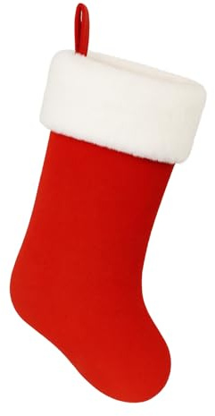 Top Sale Plush Christmas Stocking Red & White – Velvet Effect Deluxe Xmas Stocking 40 × 25 cm – Soft Faux Fur Cuff, Hanging Loop, Christmas Fireplace Decoration, Gift Stocking for Adults & Children