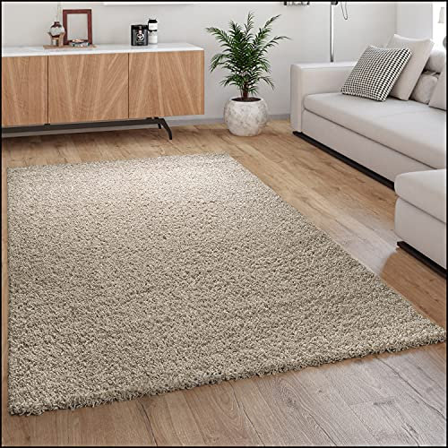 Paco Home Hochflor Teppich Wohnzimmer Shaggy Langflor Modern Einfarbig Ohne Muster, Grösse:120x170 cm, Farbe:Beige
