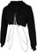 sharprepublic Damen Kapuzen Pullover Sweatshirt Hoodie Crop Top Strickjacke Sweater Hooded mit Metall Kette, Kapuzenpullover Kurz Bauchfrei - Schwarz, M