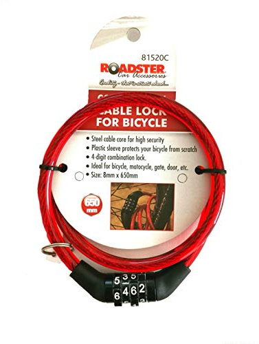 BargainArcade Bike Lock Bicycle Cable Security Steel Duty Heavy Combination Anti-Theft Strong Bicycle Cable Lock Red 8mm x 650mm