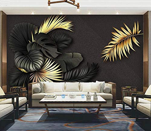 LIWALLPAPER Papier Peint Panoramique Peinture Murale Interieur Plante Tropicale Dorée Noire Tapisserie Murales Papier Peint 3D Salon Chambre Décoration 350cmx256cm
