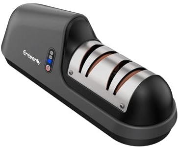 Electric Knife Sharpener, Enteenly Kitchen Knife Sharpening Kit Helps Repair, Restore and Polish Blades - Gray