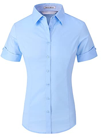 Alex Vando Womens Dress Shirts Wrinkle Free Solid Color Stretch Work Clothing, Ss Blue, XXL