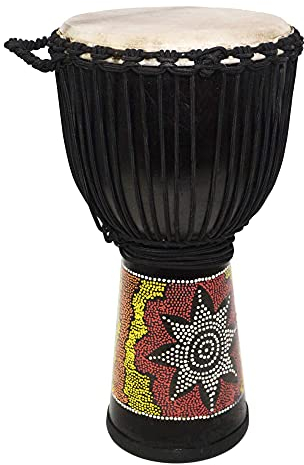 A-Star 12 Zoll bemalte bunte afrikanische Djembe-Trommel – authentisch handgefertigt, Seil gestimmt, Fell aus Naturfell – 60 cm Höhe, 30 cm Durchmesser