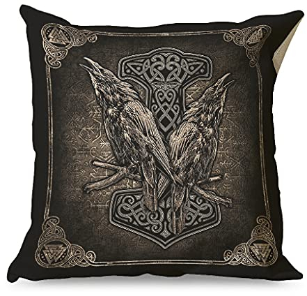 Wikinger Nordische Thor Hammer Raben Kissenbezüge Zierkissenbezüge Leinen Kissenbezug Pillow Case Wurfkissenbezug Printed Couchkissen Bezüge mit Verstecktem Reißverschluss für White 45x45cm