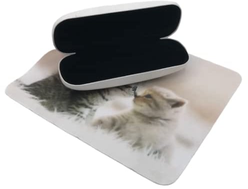 Sport & Spieleversand Brillenetui mit Katzen-Motiv, Brillenputztuch & Etui, Mikrofaser, Halbhart, Modern, Tierdruck, Augenoptik-Zubehör