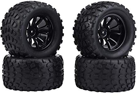 RC Felgen und Reifen Set, Hochleistungs RC Vorder- und Hinterreifen Starker Grip 125mm Starkes Kissen Verschleißfest für 1/10 RC Truck(Schwarzer 10-Loch-Umriss)