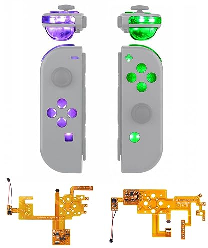 eXtremeRate DFS LED Mod V2 Kit für NS Switch/OLED Joycon, DIY-Beleuchtung Knöpfe Zubehör, RGB LED Leucht Taste für Nintendo Switch & OLED Joycon-Transparent (7 Farbe 9 Modi,Tasten Control)