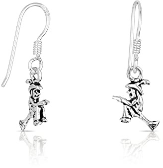 NKlaus Ohrhänger für Damen 925 Sterling Silber Hexe auf Besen, 2 Stück | Gothic; Gewicht: 0,92g; 12mm; 7,3mm; hexen ohrringe
