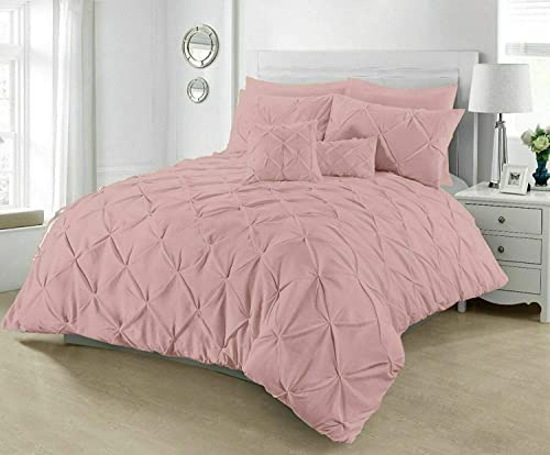SeventhStitch Set di biancheria da letto con copripiumino con nervature, lussuoso, 100% percalle di cotone, per letto singolo, matrimoniale, king size e super king size (singolo, rosa morbido)