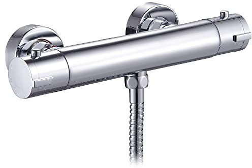 KINGBATH™ Round Thermostatic Exposed Shower Bar Valve Mixer Tap Faucet for Bathrooms Chromed Wall Mounted with G1/2 Bottom Outlet 38°C Safety Lock Anti Scald Solid Brass Modern Easy to Install