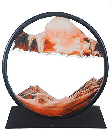 Aoderun Sablier Decoratif 20cm Sablier 3d Art Dynamique Peinture de Sable Qui Coule Rond Cadre Sable Mouvant Deco Bureau Salon Maison (Orange,20cm)