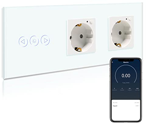 BSEED Smart Alexa Dimmer Lichtschalter mit Intelligente Steckdose, Doppelt Steckdose mit Verbrauchsmessung Kompatibel mit Alexa,Google Home Weiß (Nullleiter benötigt)