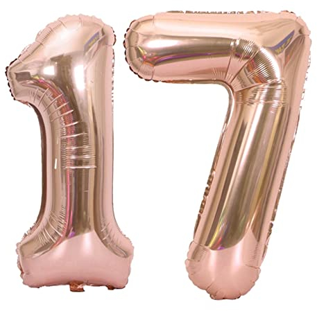 D2D | Party Balloon Zahl 17 XL in Rosé - Größe: 80 cm - Folienballons - Geburtstagdeko - Zahlenballons - Helium Ballons