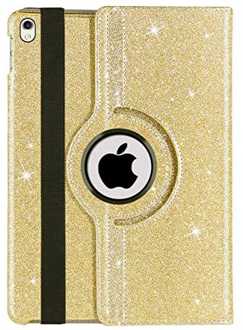 MOBISTAR Hülle für iPad Mini 1 2 3 Smart Case Cover - 360 Grad drehbar Ultra Slim Leicht Case für 7,9 Zoll Apple iPad Mini, Mini 2, Mini 3 (Glitzer Gold 360 Hülle)
