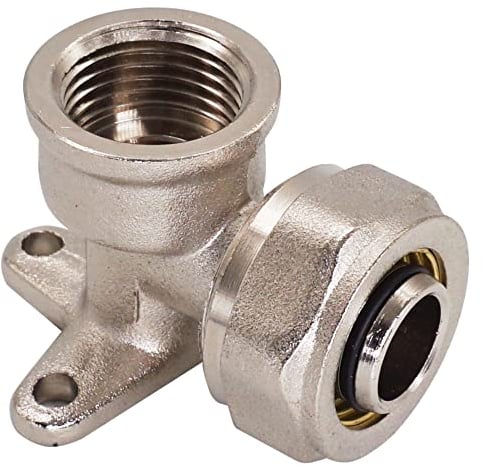 SKIR'CO (1 Stück) Klemm-Rohrbogen 20 mm x 1/2 Zoll mit Wandplatte, Klemmverschraubung aus vernickeltem Messing, Innengewinde