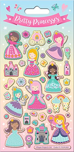 Paper Projects Pretty Princesses Sparkly Reusable Craft Stickers | Perfect for Craft Activities for Children and Adults | Reusable on Non-Porous Surfaces, 19.5cm x 9.5cm