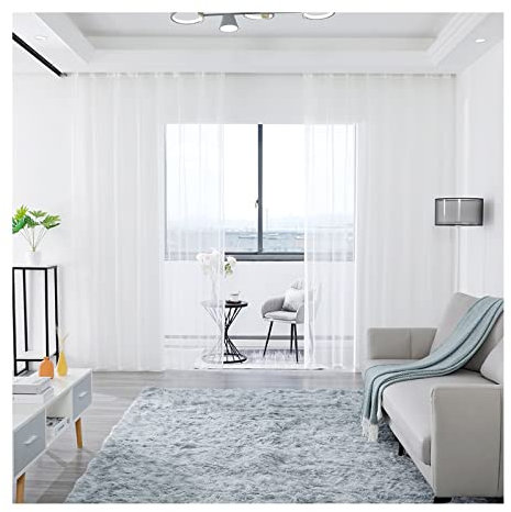 Lieson Vorhänge Tüll Schlafzimmer Modern 2er Set, Polyester Transparenter Vorhang mit Ösen Gardinen Wohnzimmer Weiß 132x160CM