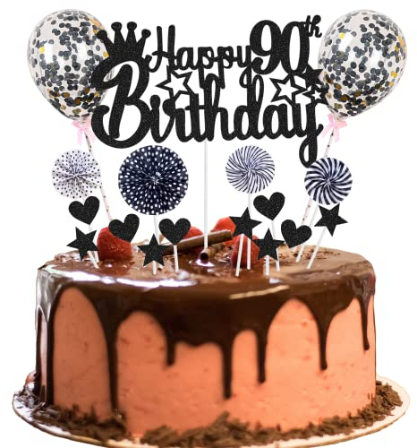Tortendeko 90 Geburtstag Deko Happy 90th Birthday Tortendeko 90 jahre Frau Mann Kuchendeko 90. Geburtstag Frau Schwarz Tortendeko Mann Frau Hello 16 Glitter Cake Topper für 90 Geburtstag