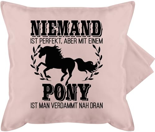 Kissenbezug - Pferde - Kissen - Niemand ist perfekt, aber mit einem Pony ist man verdammt nah dran - 50 x 50 cm - Hellrosa - kissenbezüge pferd pferdeliebhaber pferdekissen reiten pferdespruch