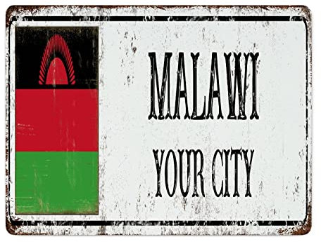Yelolyio Malawi Vintage Metallschild Poster personalisiert Stadtnamen Metall Blechschild Malawi Landflagge Souvenir Geschenk Wandschild für Wohnzimmer Küche Veranda 30,5 x 40,6 cm Einweihungsgeschenk