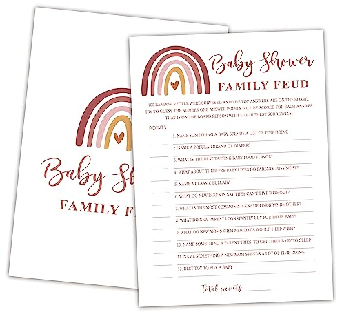 Baby Shower Family Feud Game - 30 Stück Spielkarten 1 Antwortschlüssel Regenbogen Babyparty Spiel für Jungen & Mädchen Babyparty Dekorationen Baby Feud Spiel Supplies-05
