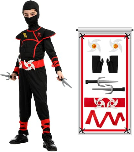 Ninja Kostüm Kinder, 13 Stück Anime Cosplay für Jungen Mädchen, Ninja Cosplay Zubehör Set mit Handschuhen Darts Bajonett, Halloween Kostüm Kinder Junge Mädchen, Cosplay Kostüm für Karneval Halloween
