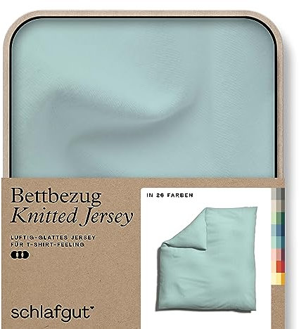 schlafgut Knitted Jersey Bettwäsche 135x200cm Bettdecke Bezug einzeln, Multicolor Uni, weich und faltenfrei mit Elasthan (Petrol Light, 240x220)
